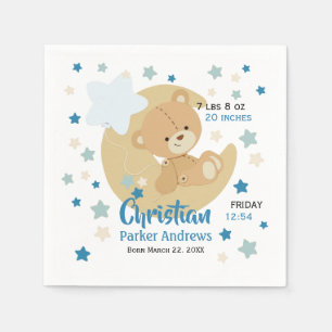 Adorable Teddy Bear Baby Boy Birth Stats Napkin