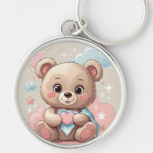 Adorable Teddy Bear Baby – Soft Pastel Design Keychain