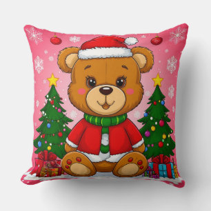 🎄 Adorable Teddy Bear Christmas Glow ❄️ Santa Sui Throw Pillow
