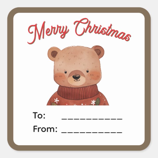 Adorable Teddy Bear (G) Christmas Gift Label (Front)