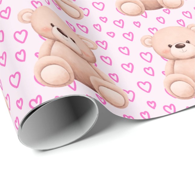 Adorable Teddy Bear Gift Wrap – for Baby Girls (Roll Corner)