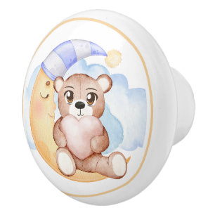 Adorable Teddy Bear & Half Moon Ceramic Knob