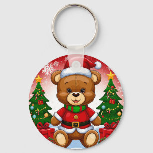 Adorable Teddy Bear in Santa Suit Keychain