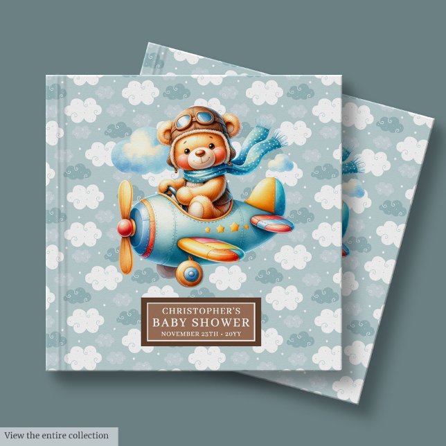 Adorable Teddy Bear Pilot Baby Shower Guest Book  (Adorable Teddy Bear Pilot Baby Shower Guest Book Custom)