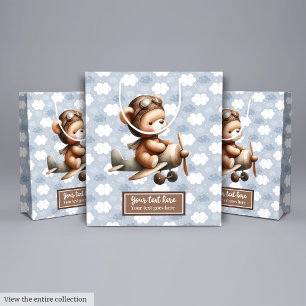 Adorable teddy bear pilot boy shower gift bag