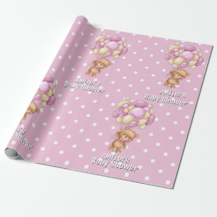  Adorable Teddy Bear Pink Baby Shower  Wrapping Paper