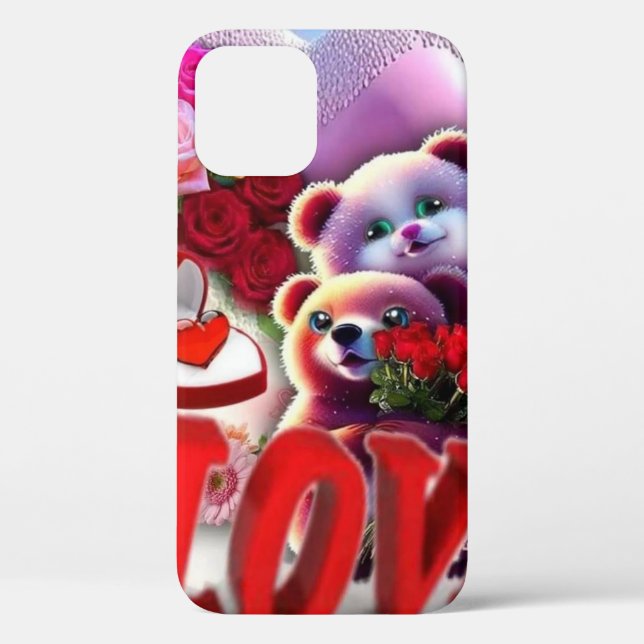 Adorable Teddy Bear Roses Love iPhone 12 Pro Coque (Verso)