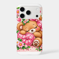 Adorable Teddy Bear with Pink Bow & Hearts | Cute