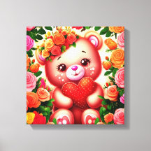 Adorable Teddy Bear with Roses and Heart