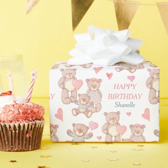 Adorable Teddy Bears Happy BIrthday Wrapping Paper (Birthday Party)