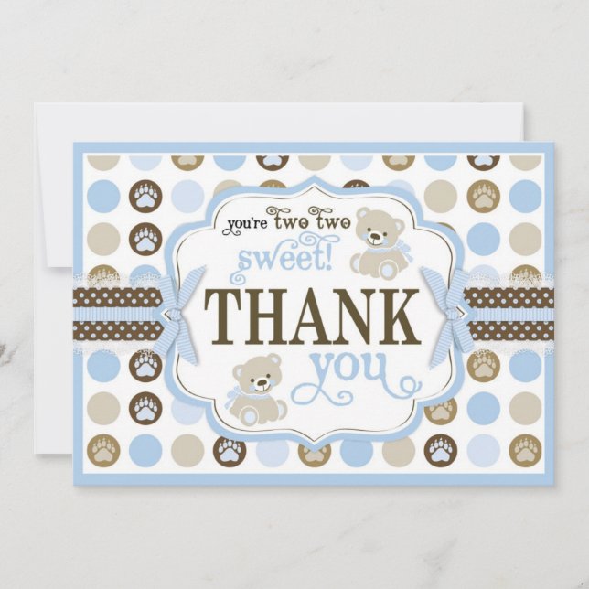 Adorable Teddy Bears Thank You Card Blue (Front)