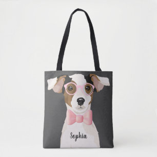 Adorable terrier dog with glasses and a tie, Tote Bag