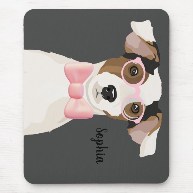 Adorable Terrier dog with glasses and bow tie, Mouse Pad (Front)