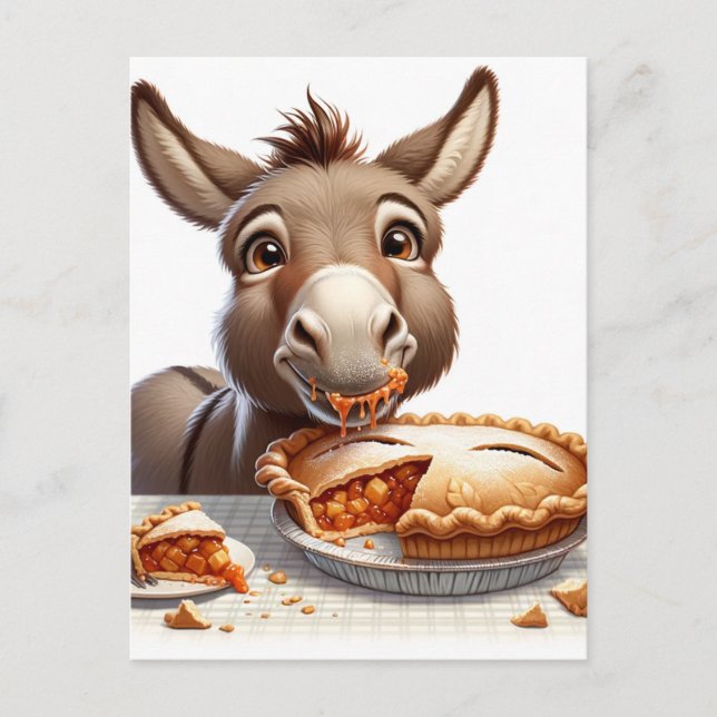 Adorable Thanksgiving Donkey with Pie Postcard (Front)