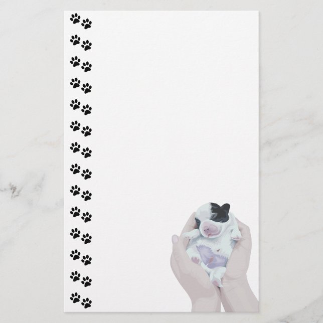 Adorable Tiny Newborn Puppy Stationery (Front)