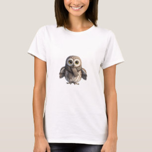 Adorable Tiny Owl Wearing a Knitted Scarf T-Shirt