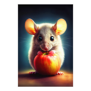 Adorable tiny rodent holding red apple close photo print