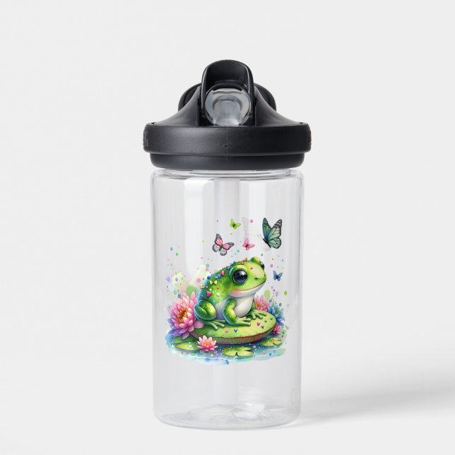 Adorable Toad and Butterflies Personalized Water Bottle (Front)