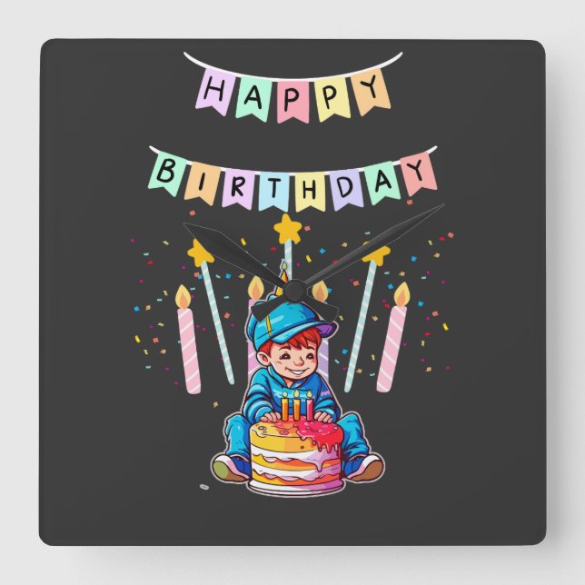 Adorable Toddler First Birthday Cute Boy Square Wall Clock (Front)