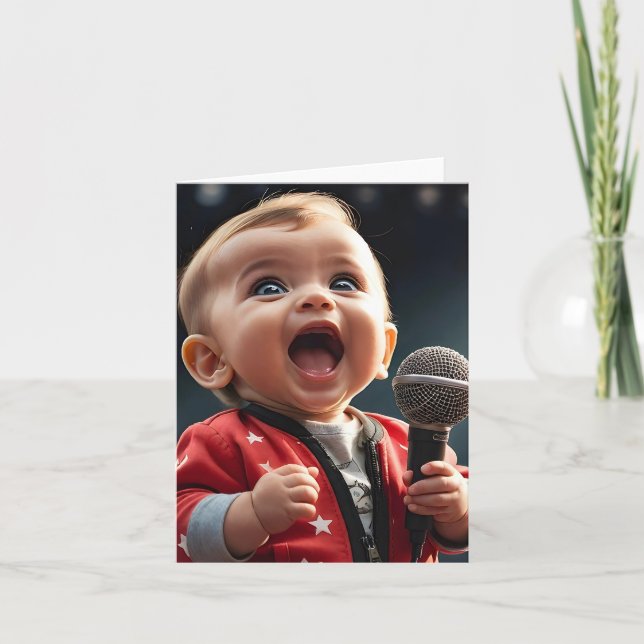 Adorable Toddler Singing Enthusiastically Blank  Card (Front)
