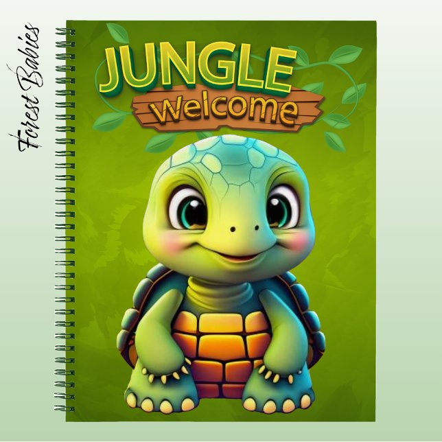 Adorable Tortoise Lover Box Turtle Animal Green 🐢 Notebook (Cute Box Turtle "Jungle Welcome" Tortoise Wildlife Animal Cartoon Graphic Stationery Notebook 🐢)
