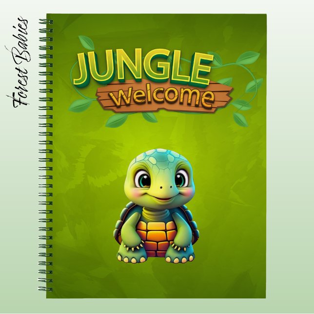 Adorable Tortoise Lover Box Turtle Animal Green 🐢 Notebook (Cute Tortoise Stationery, Woodland Wildlife Box Turtle Cartoon Character, Jungle Welcome Notebook 🐢)