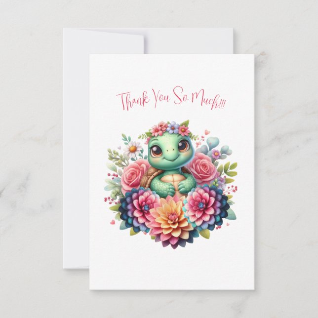 Adorable Tortue de mer Florale Merci Carte de note (Devant)
