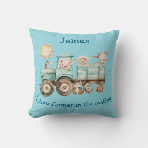 Adorable tractor with farm animal's  throw pillow