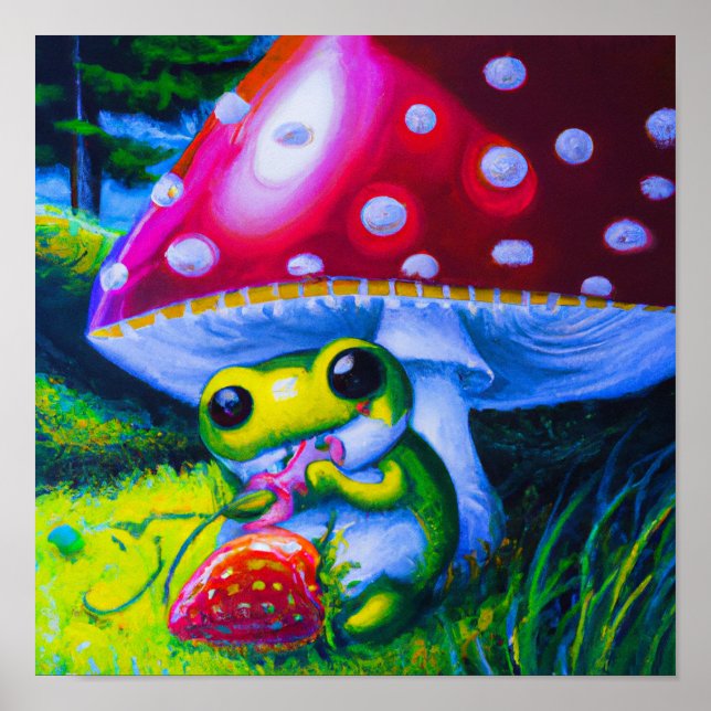 Adorable Tree Frog eating a strawberry  Poster (Front)