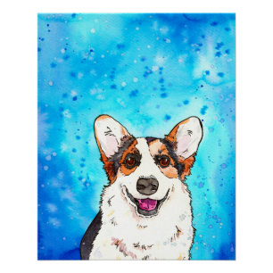 Adorable Tricolor Corgi Watercolor Poster