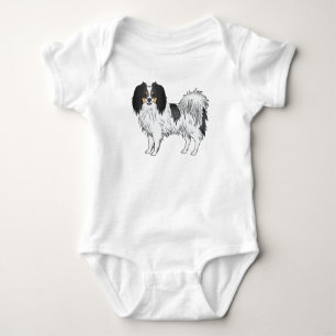 Adorable Tricolor Phalène Dog Cartoon Illustration Baby Bodysuit