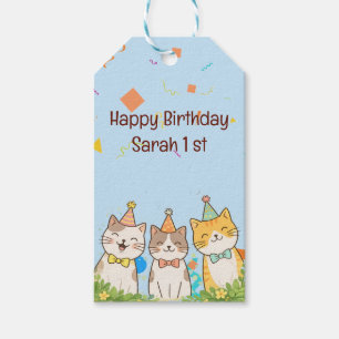 Adorable Trio of Birthday Cats Custom Name & Age Gift Tags