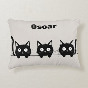 Adorable Trio of Black Cats Accent Pillow