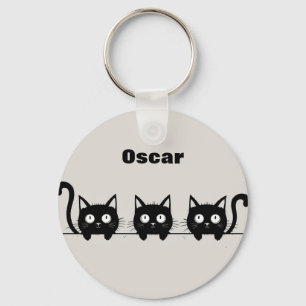 Adorable Trio of Black Cats Keychain