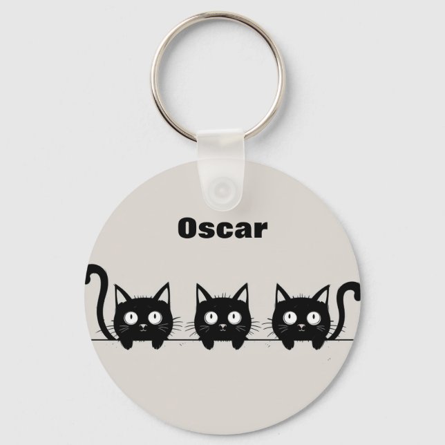 Adorable Trio of Black Cats Keychain (Front)