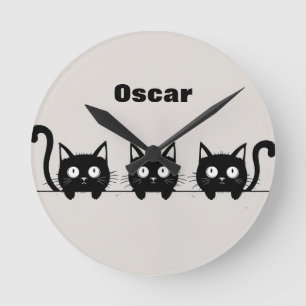 Adorable Trio of Black Cats Round Clock