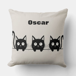 Adorable Trio of Black Cats Throw Pillow