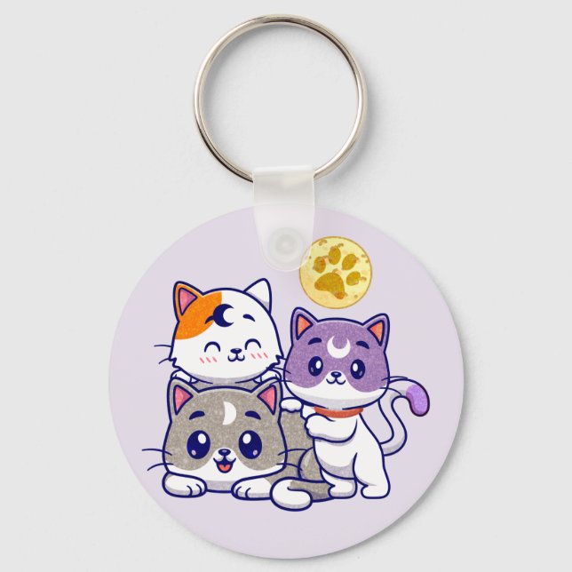 Adorable Trio – Three Cute Cats Keychain (Front)