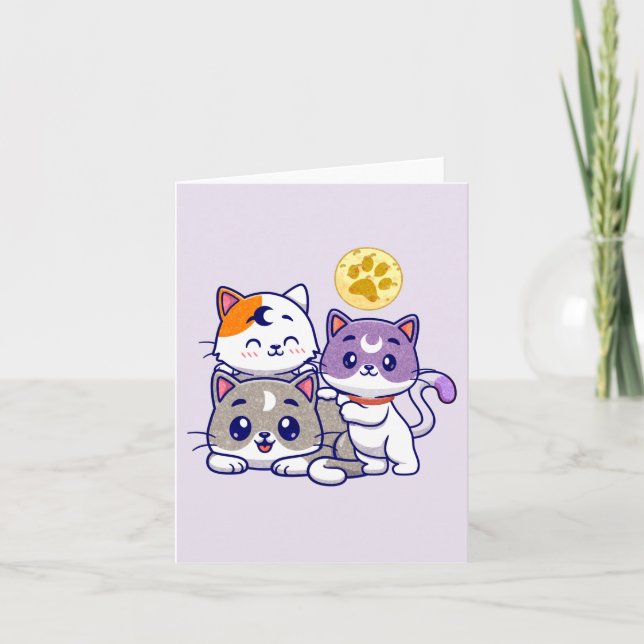 Adorable Trio – Three Cute Cats Note Card (Front)