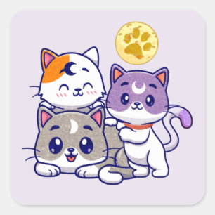 Adorable Trio – Three Cute Cats Square Sticker