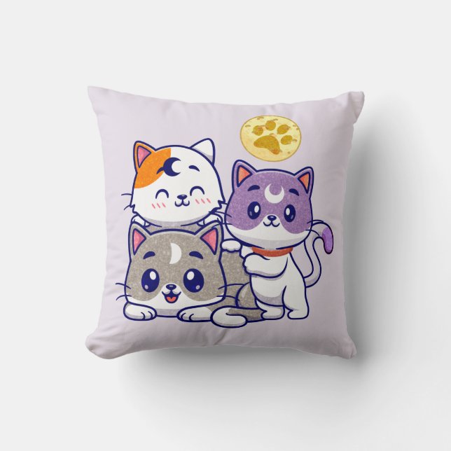 Adorable Trio – Three Cute Cats Throw Pillow (Front)