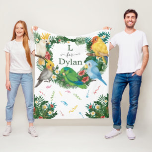 Adorable Tropical baby exotic Parrots Greenery Fleece Blanket