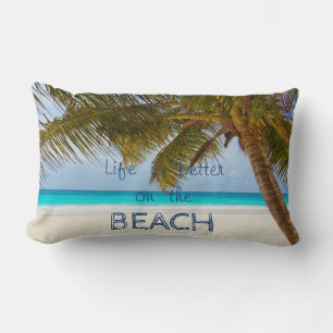 Adorable Tropical Beach.Palm Lumbar Pillow