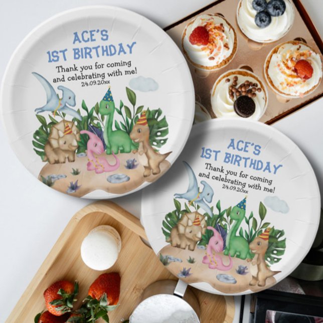 Adorable tropical Dinosaurs Birthday Boy! Roar! Paper Plate (Creator Uploaded)