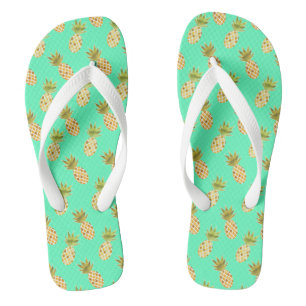 Adorable Tropical Watercolor Pineapple Pattern Flip Flops
