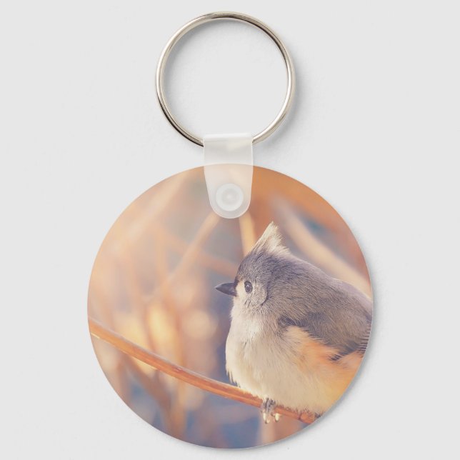 Adorable Tufted Titmouse Bird Keychain (Front)