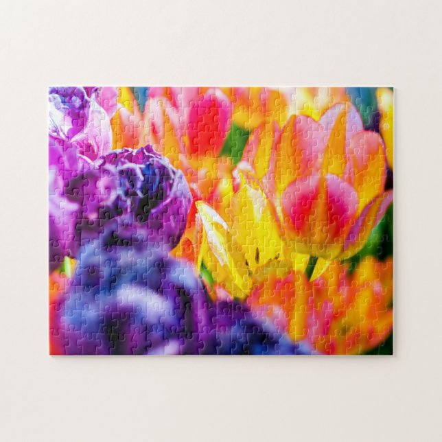 Adorable Tulip Flowers On A Flowerbed In Spring Jigsaw Puzzle (Horizontal)
