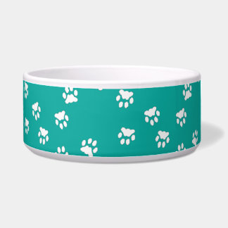 Adorable Turquoise White Paw Print Large Dog Bowl