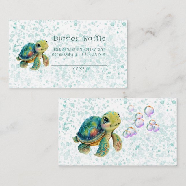 Adorable Turtle and Bubbles Diaper Raffle Business Card (Front/Back)