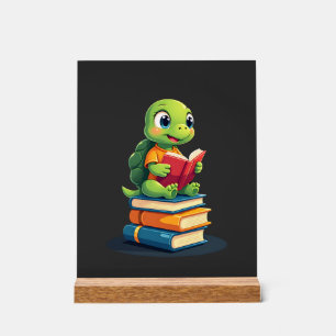 Adorable Turtle Reading Books (1) Acrylic Sign
